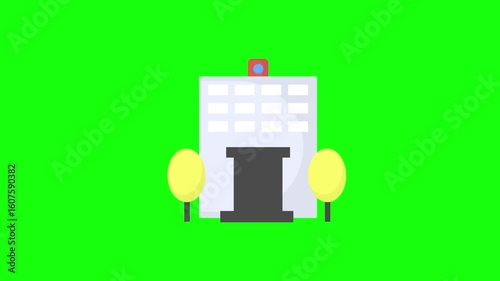 hospital building icon, 2d motion graphic icon animation, 4k green screen video, motion graphic element