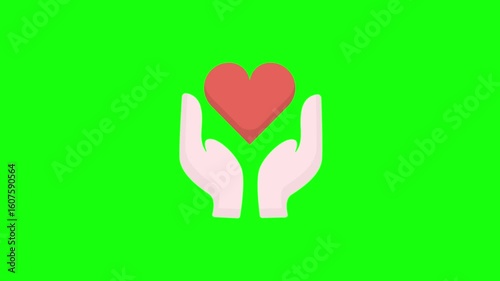 heartbeat with two hand, 2d motion graphic icon animation, 4k green screen video, motion graphic element