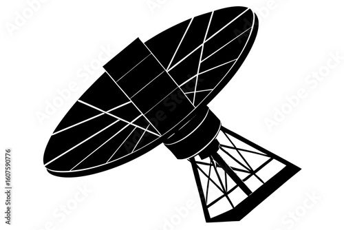 Satellite communication dish antenna technology silhouette vector illustration