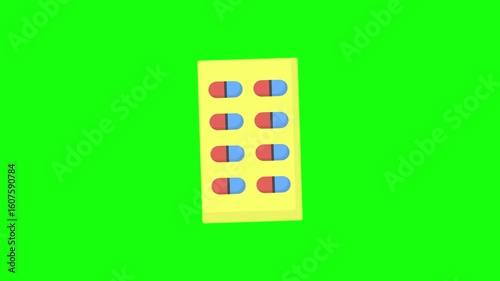 pill medicine icon, 2d motion graphic icon animation, 4k green screen video, motion graphic element