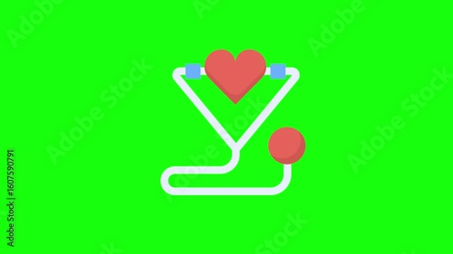 stethoscope with heartbeat icon, 2d motion graphic icon animation, 4k green screen video, motion graphic element