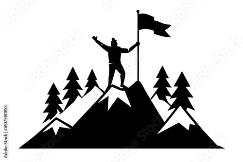 Mountain climber peak success achievement silhouette vector illustration