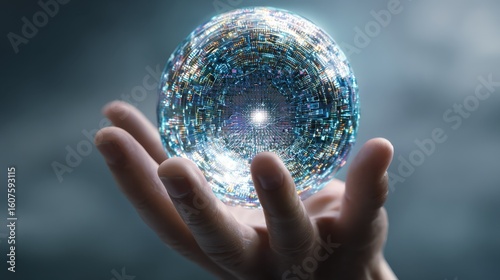 Hand holding futuristic digital sphere with 2025 for technology and innovation concept