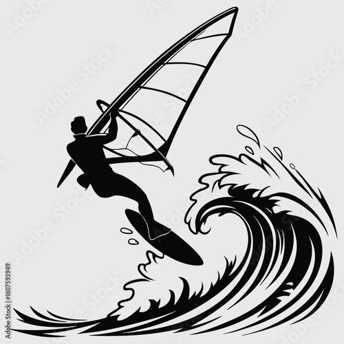  Windsurfer jumping over a wave  image silhouette design vector art and illustration