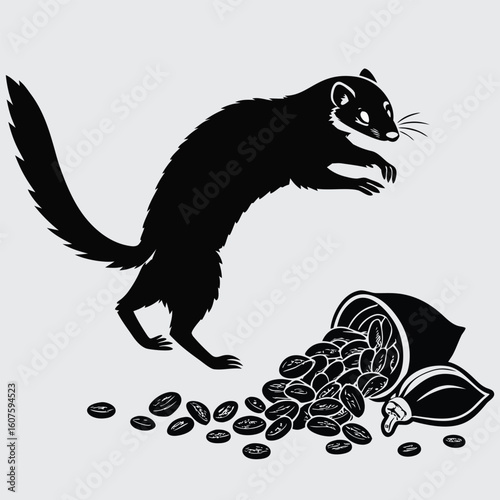 Ferret stealing from a possum’s stash image silhouette design vector art and illustration