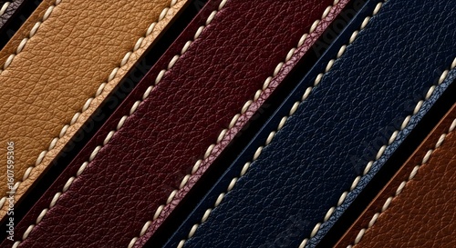 Macro Shot of Textured Leather Swatches with Contrasting Stitches