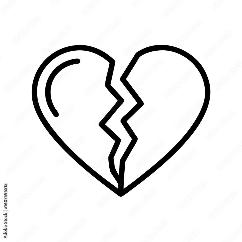 Minimalista outline vetor ícone coração partido isolado no branco, simboliza amor e emoções