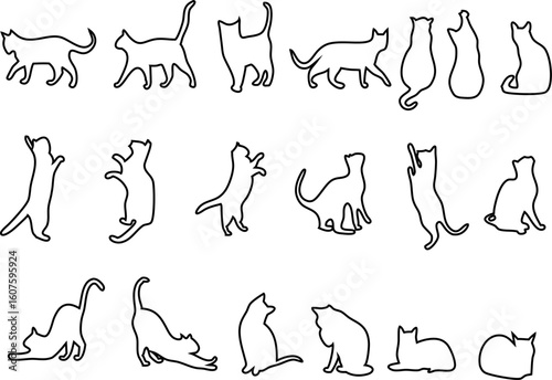 cat outline icon vector set in different poses