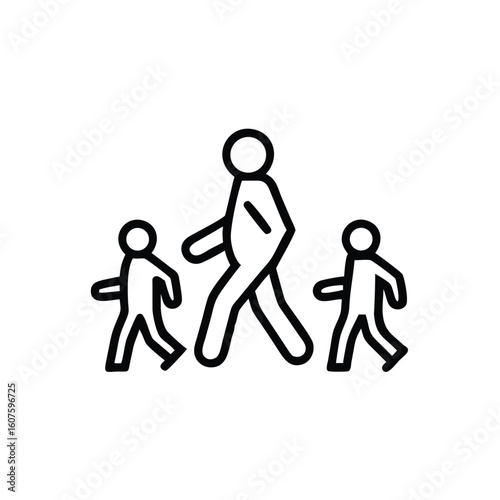 Outline a parent walking with two children on family people