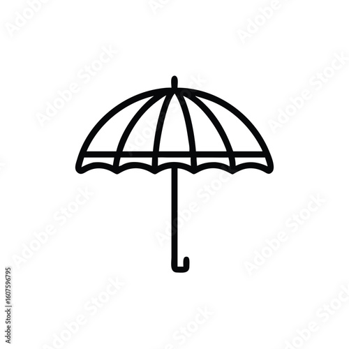 Outline an open umbrella with a curved handle icon simple