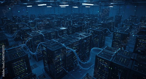 Futuristic Server Room: Network Data Center, High-Tech IT Infras