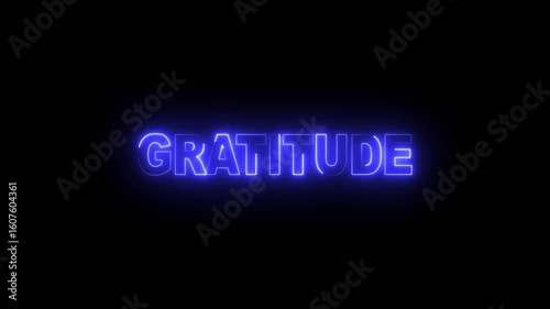 glowing neon GRATITUDE text  icon animation neon glow concept. motion graphic 4k video on black background.

