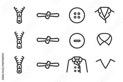 Collection outerwear stroke vector prompt minimal line contour grid outline icon set