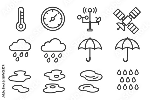 Contour symbol icon rain set icons prompt collection vector meteorology outline stroke