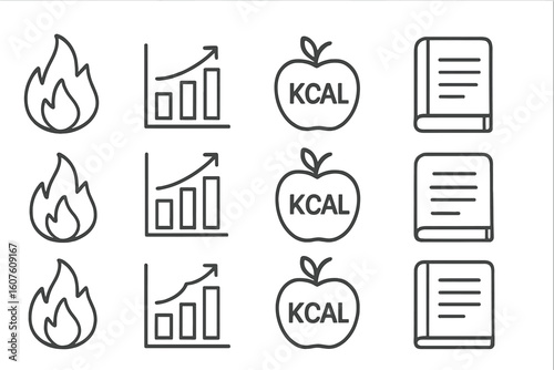 Tracker prompt stroke vector symbol collection set minimal line calorie icon outline