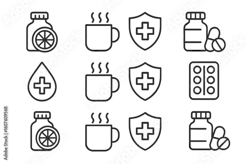 Symbol collection vector immunity set outline icons line icon prompt health stroke