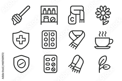 Vector contour set stroke collection symbol icon minimal line prompt icons immunity