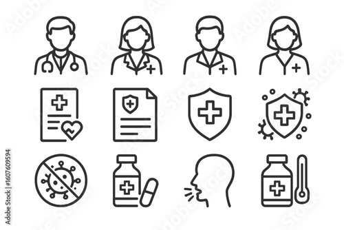 Prompt icons vector line stroke outline minimal set icon immunity health contour