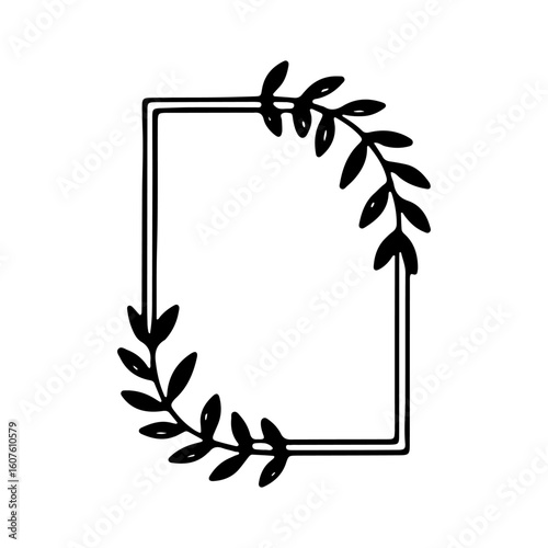 Rectangular Botanical Frame. A clean rectangular frame featuring elegant leafy accents, ideal for invitations, branding, or botanical-inspired compositions.