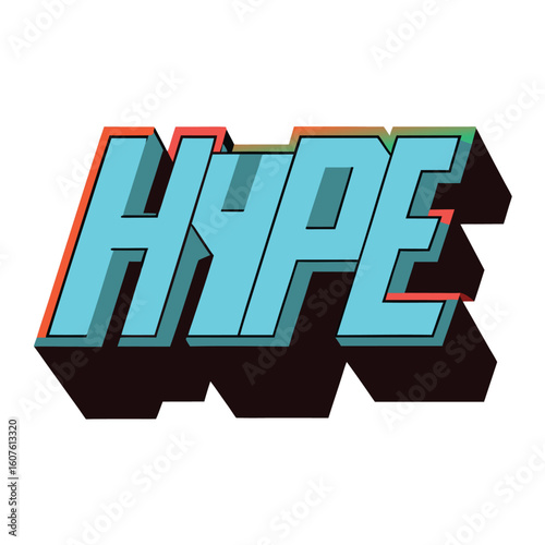 3D chrome word "HYPE" in neon Y2K look, on white background