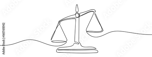 Continuous line vector of ancient scales, scales of justice, law on transparent background. editable stroke.