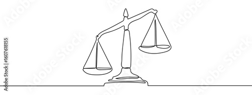 Continuous line vector of ancient scales, scales of justice, law on transparent background. editable stroke.