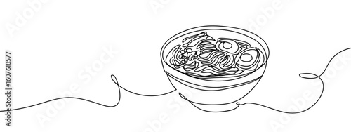 Continuous vector line Ramen Noodles Japanese food on transparent background. editable stroke.
