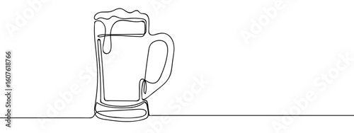 Continuous vector line of beer glass on transparent background. editable stroke.