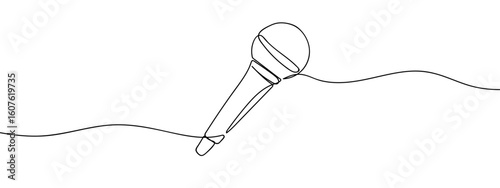 Continuous vector line Microphone singing on transparent background. editable stroke.