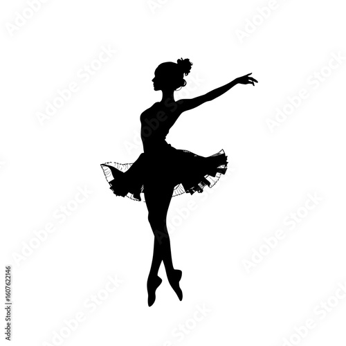 silhouette of a ballerina in a tutu gracefully extending her arm