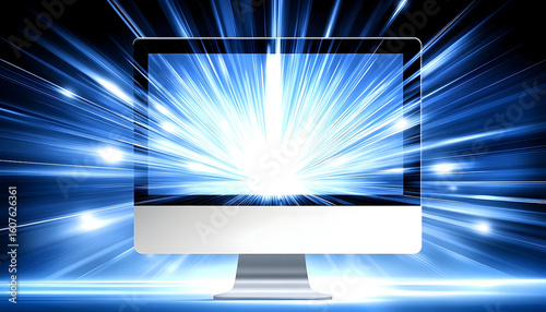 Computer Monitor with Dynamic Blue Light Bursting from the Scree