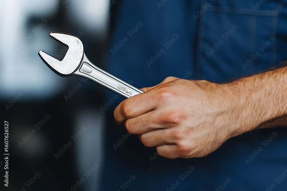 custom made wallpaper toronto digitalHand holding an adjustable wrench. The person is wearing a blue shirt, and the tool is silver. The backdrop is a softly focused blur.