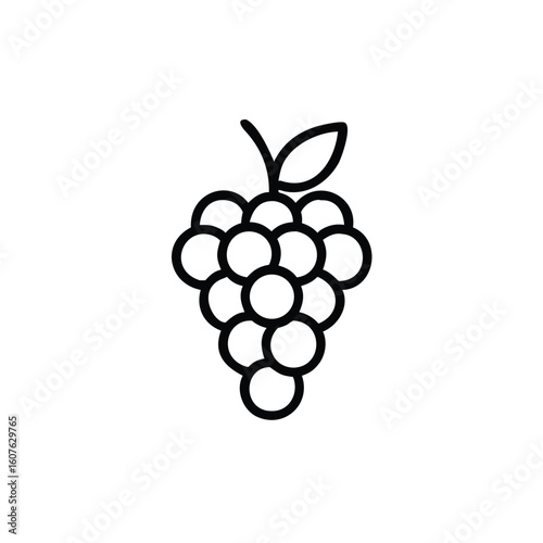 Minimalist outline cluster grapes with stem leaf fruit food