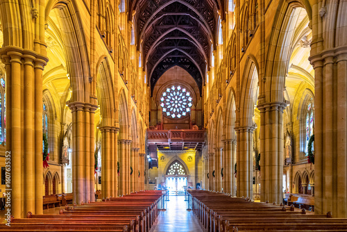 The St Mary's Cathedral is the Roman Catholic cathedral located on College Street , was designed by William Wardell and built from 1866 to 1928.  Sydney, Dec 2019