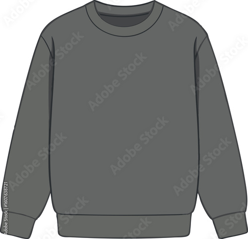 Flat vector long-sleeved sweatshirt with crewneck, soft unisex cut, isolated on white