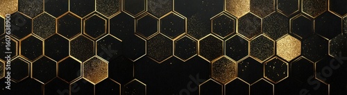 Panel kuchenny z motywem Abstract black background with a golden hexagon pattern, a luxury and premium wallpaper design for wall decoration in high resolution Generative AI