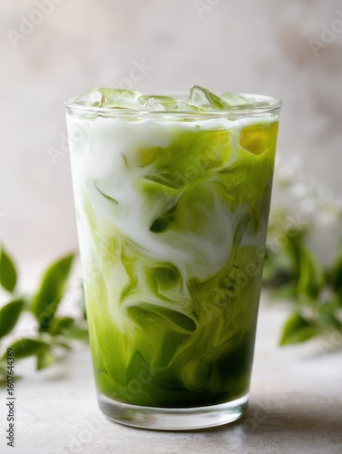 Wallpaper Mural Refreshing Iced Matcha Latte in Clear Glass with Swirling Colors Torontodigital.ca