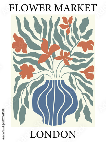 Abstract flower posters. Trendy botanical wall arts with floral design in earth tone colors. Vector art illistration Modern naive groovy funky interior decorations, paintings.