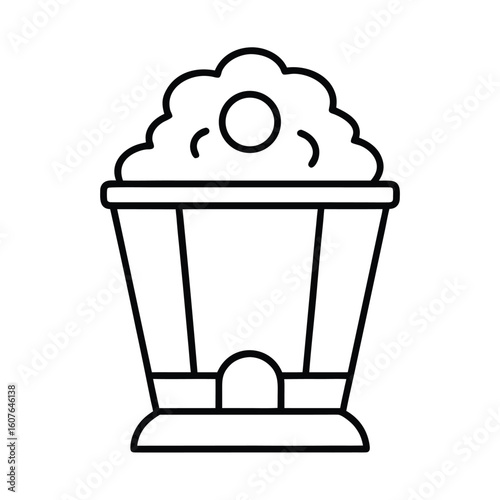Line art popcorn maker with overflowing popcorn machine snack