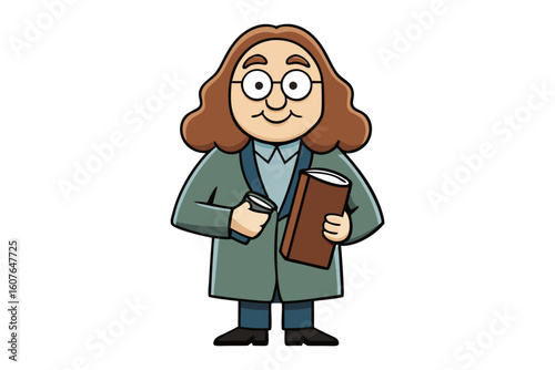 Enthusiastic cartoon scientist conducts colorful chemical experiment with bubbling test tubes and flasks