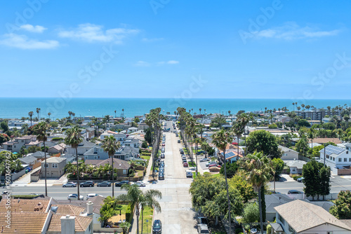 Aerial view of Pacific Beach and Ocean in San Diego during summer, South California. USA.