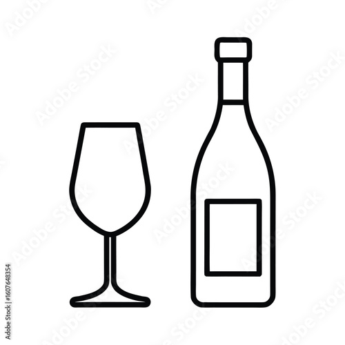 Outline wine bottle wine glass on drink beverage