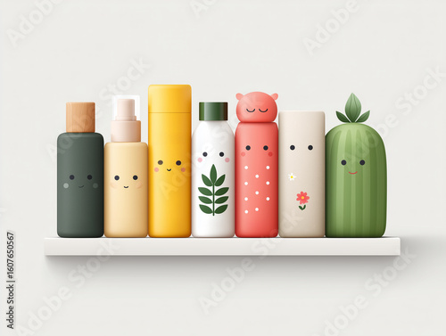 Wallpaper Mural A charming and clean illustration of a modern bottle, possibly for skincare or cosmetics, featuring Korean-inspired design elements. The style is minimalist and elegant, emphasizing beauty products Torontodigital.ca