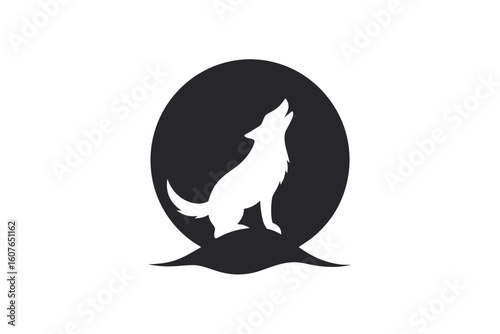 Howling Wolf Silhouette at the Moon Logo