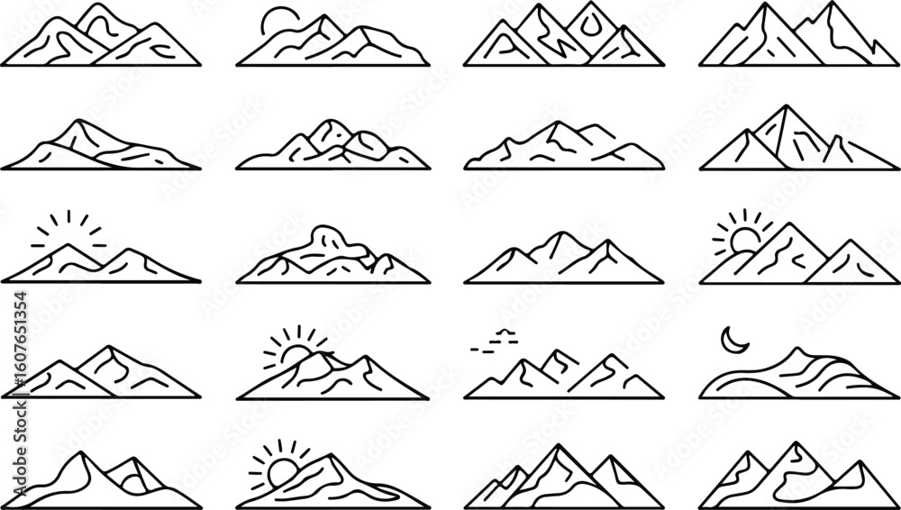 Fototapeta premium Serene mountain landscape silhouette with rolling hills and sky