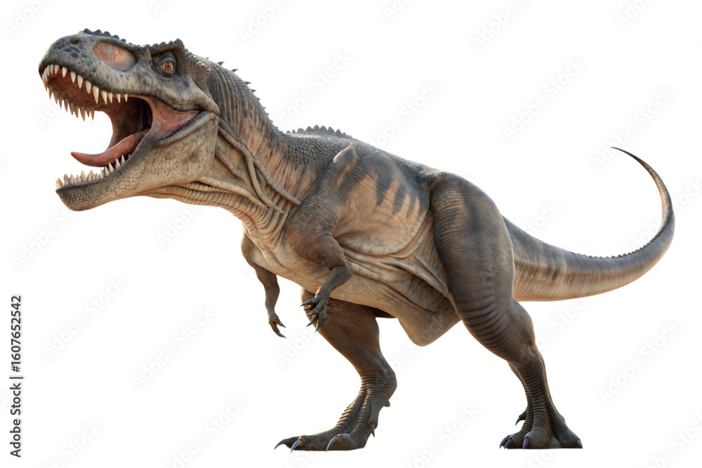 Fototapeta premium Fierce tyrannosaurus rex dinosaur roaring with mouth open and sharp teeth