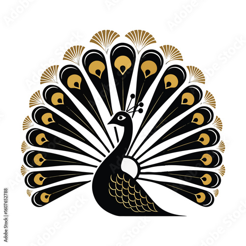 Peacock black black and gold logo design silhouette vector on white background.01