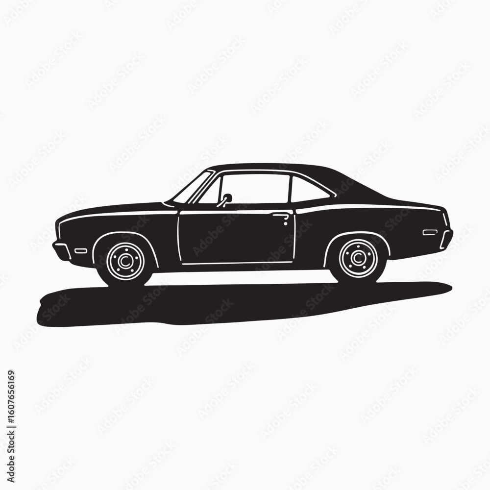 Fototapeta premium Vintage American Muscle Car Silhouette with Reflective Ground - Classic Automotive Design