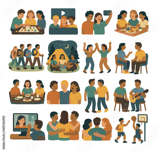 Diverse group of people engaging in various social and recreational activities