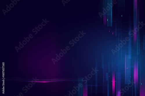 Minimalist cyberpunk abstract background with subtle glowing blue and purple lights and futuristic geometric elements on dark gradient digital tech surface